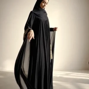 Black & Maroon Color Abaya with Embroidery & Stone Work
