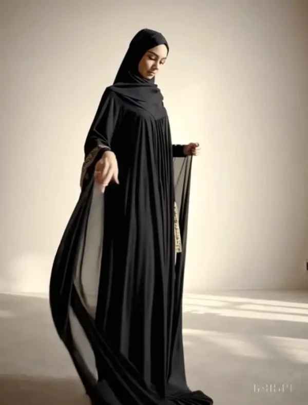 Black & Maroon Color Abaya with Embroidery & Stone Work (Copy) - Image 1